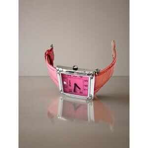 BRIGHTON 'St. Moritz" Silver Plated Watch, Pink Leather Band, Pink Dial, Dangle